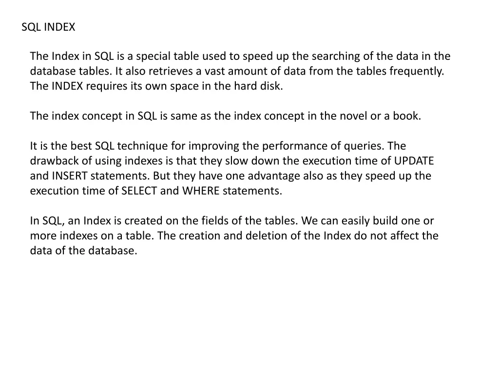 sql index
