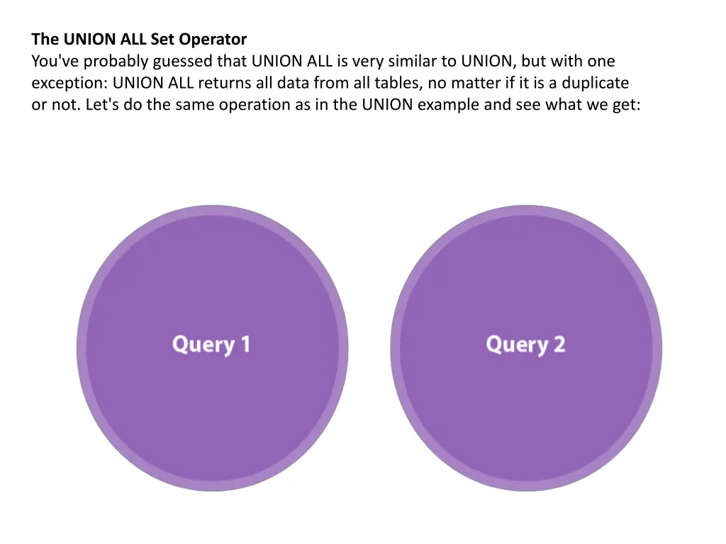 the union all set operator you ve probably