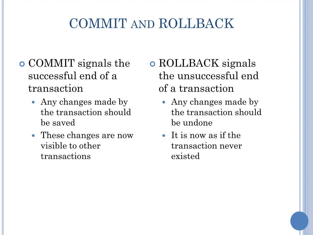 commit and rollback