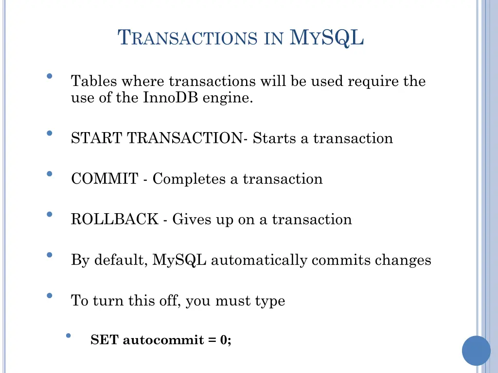 t ransactions in m y sql tables where