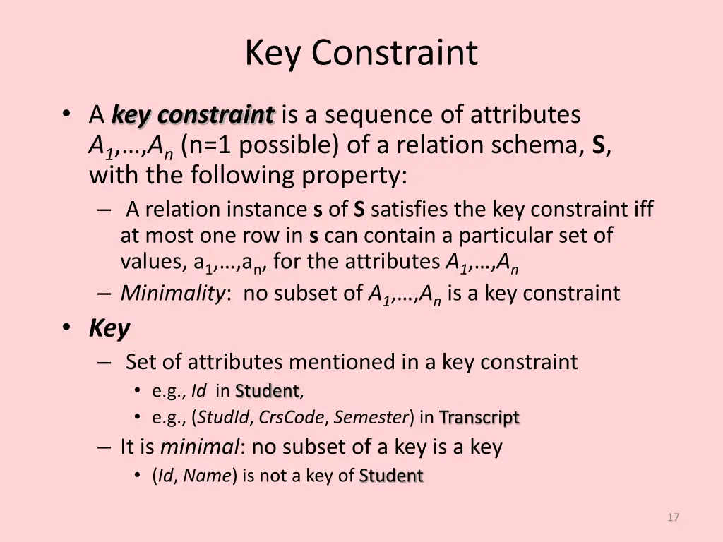 key constraint
