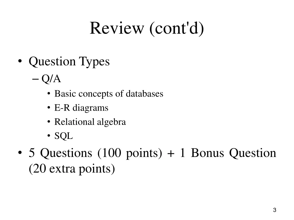 review cont d
