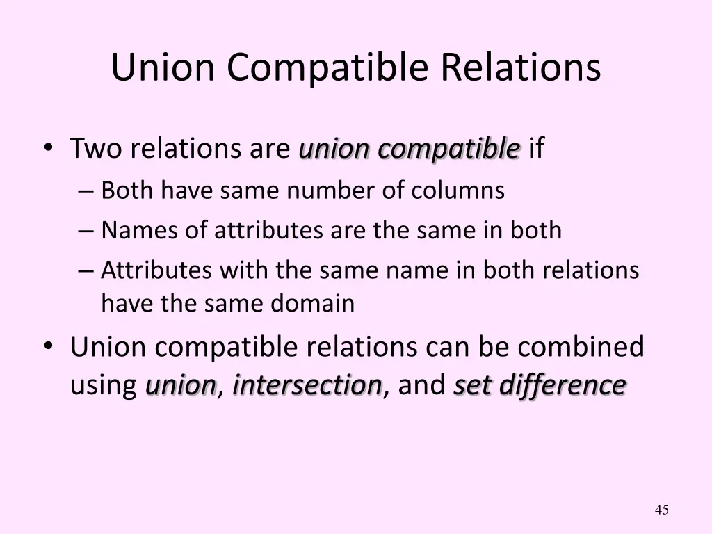 union compatible relations