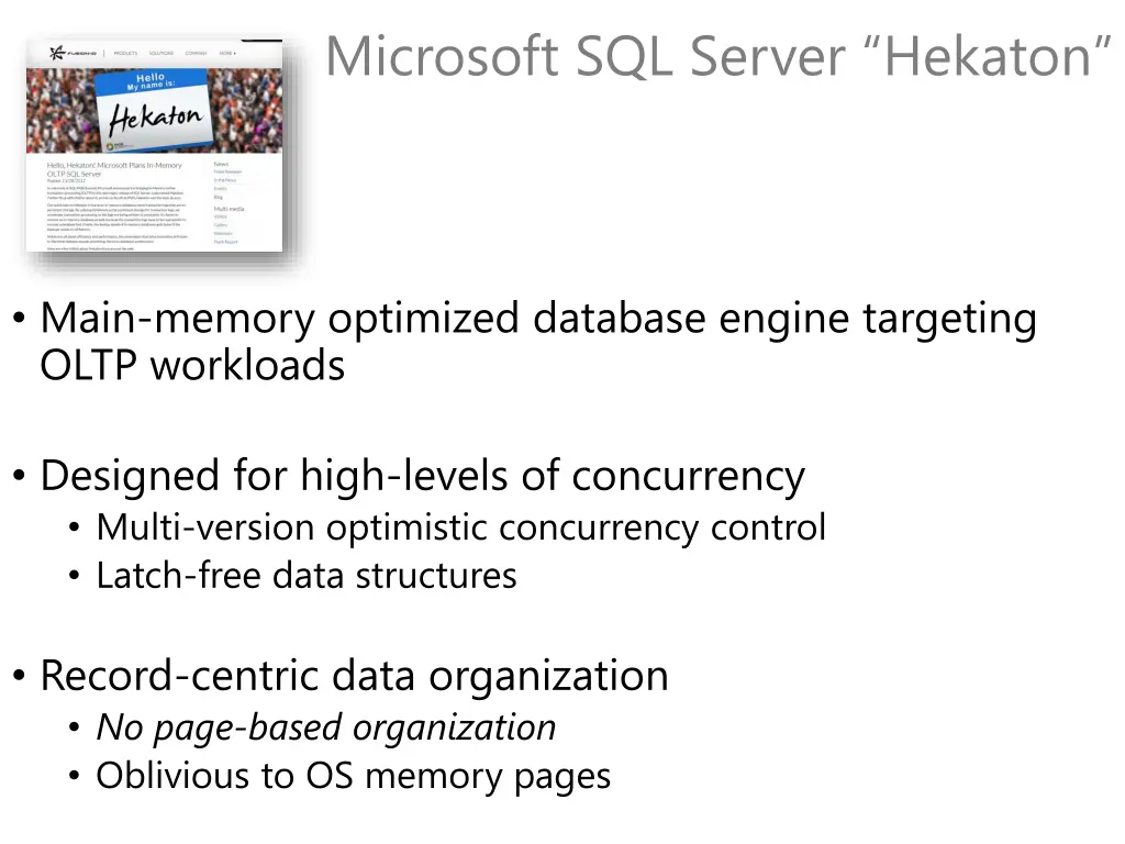 microsoft sql server hekaton
