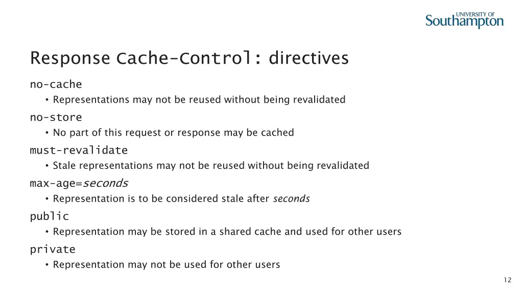 response cache control directives