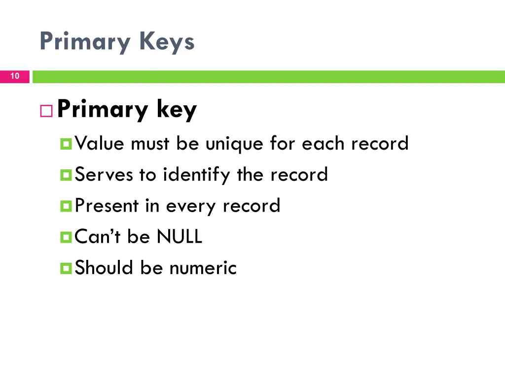 primary keys