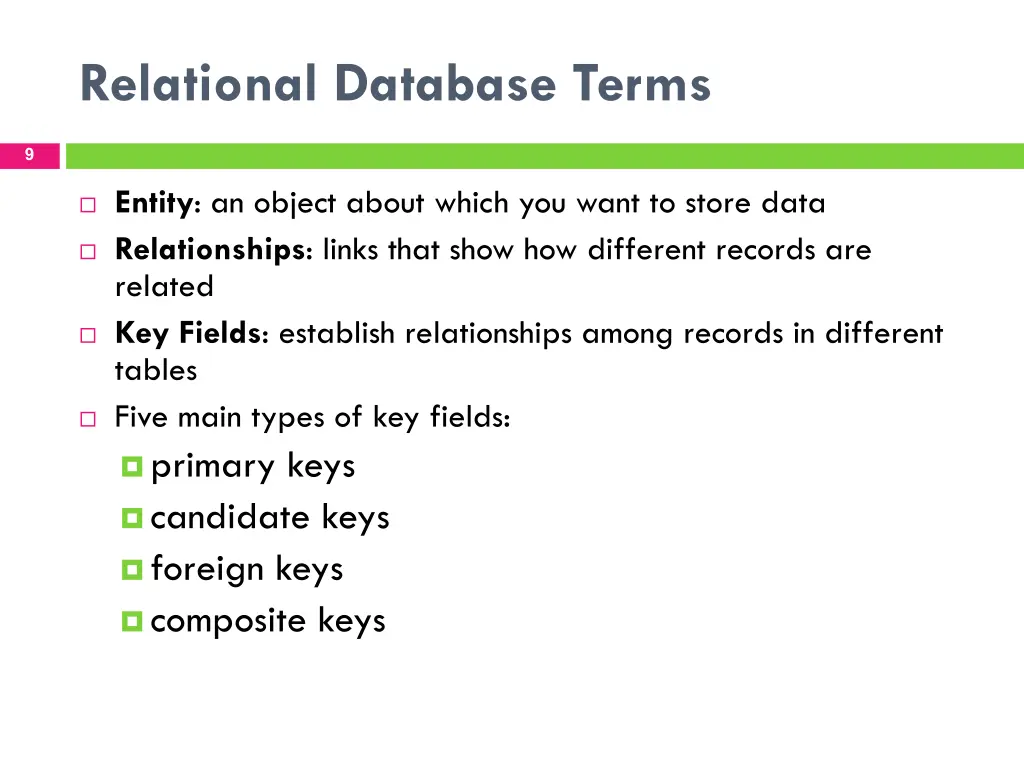 relational database terms