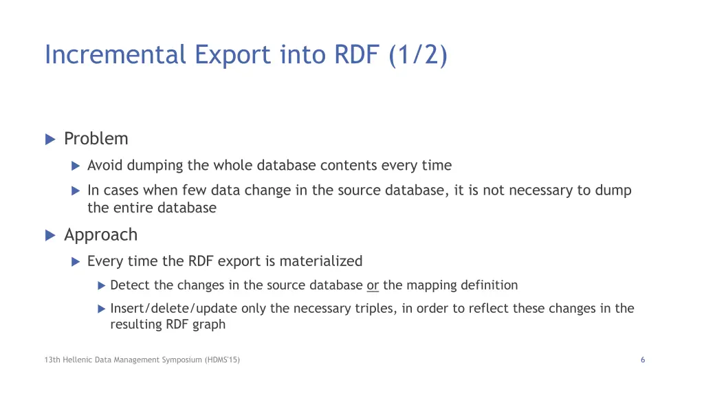 incremental export into rdf 1 2