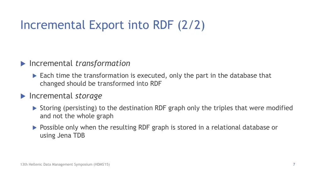 incremental export into rdf 2 2