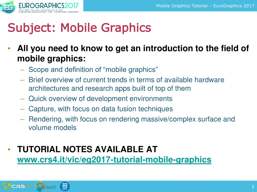 mobile graphics tutorial eurographics 2017
