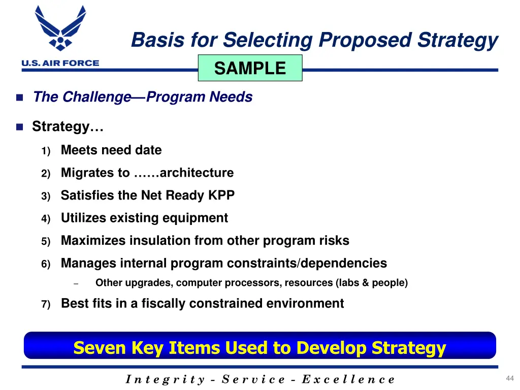 basis for selecting proposed strategy sample