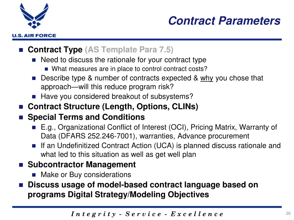 contract parameters