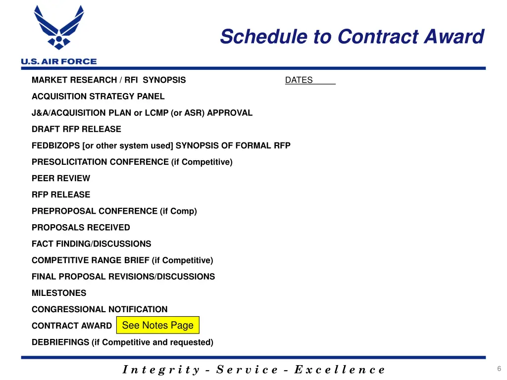 schedule to contract award
