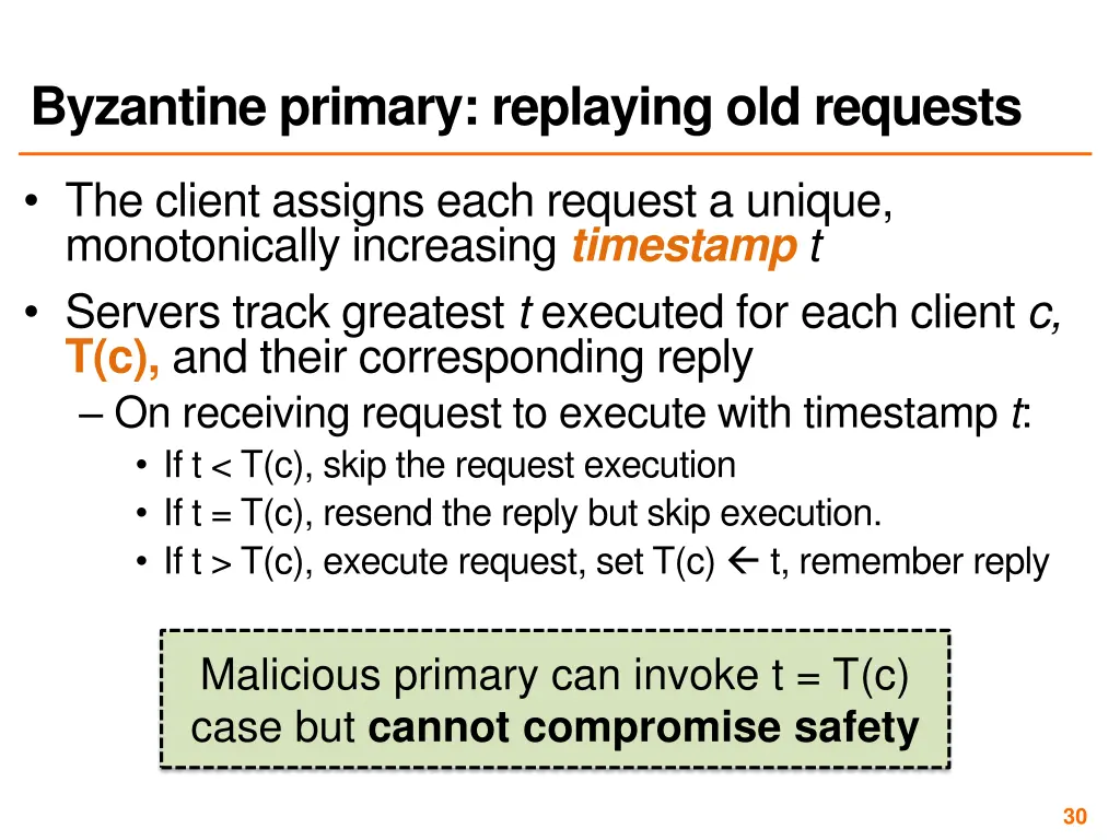 byzantine primary replaying old requests