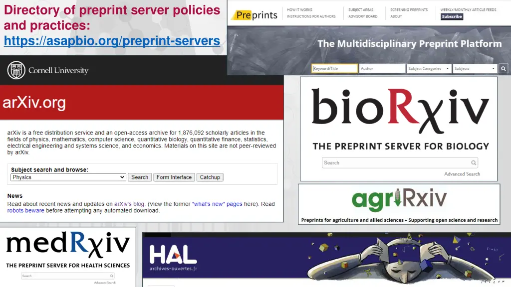 directory of preprint server policies