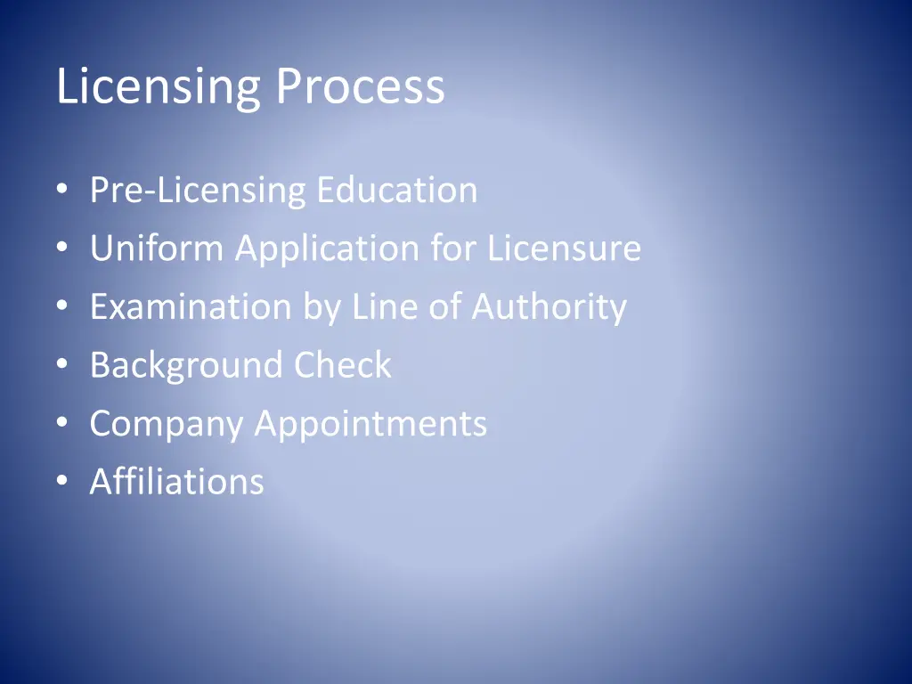 licensing process