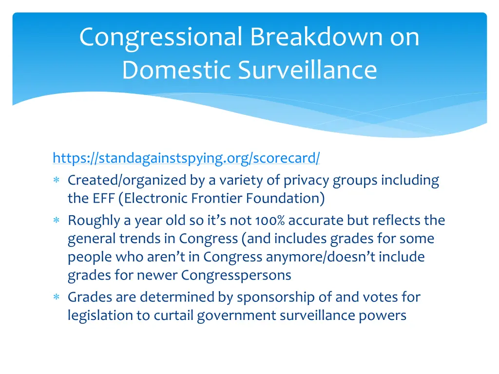 congressional breakdown on domestic surveillance