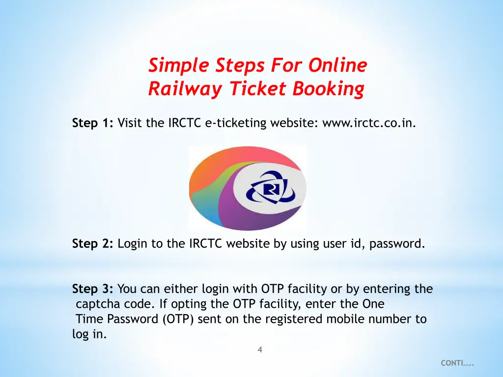 simple steps for online railway ticket booking
