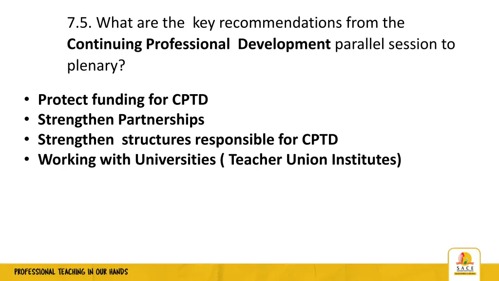 7 5 what are the key recommendations from 1