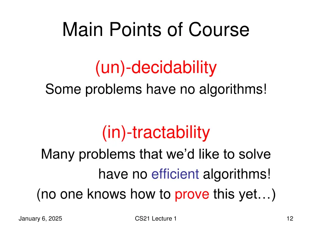 main points of course