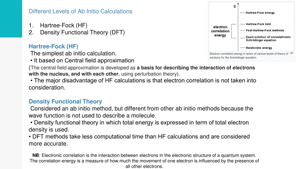 different levels of ab initio calculations