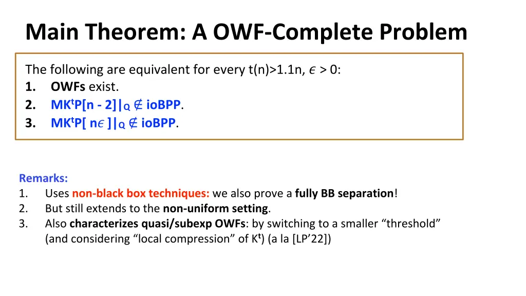 main theorem a owf complete problem