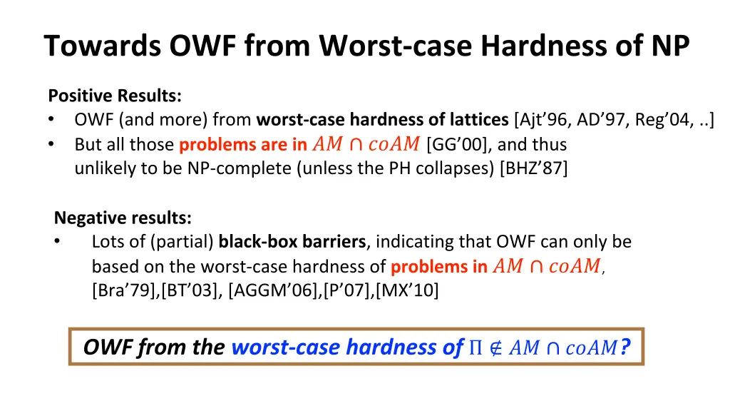 towards owf from worst case hardness of np