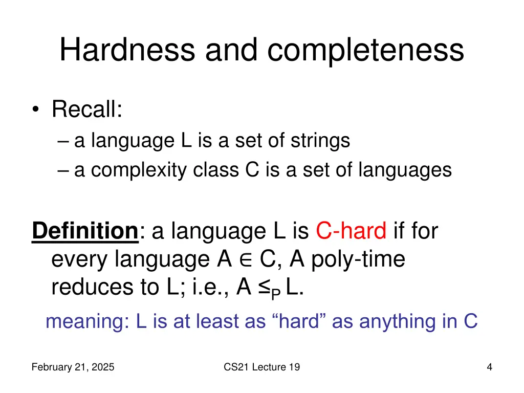 hardness and completeness 1