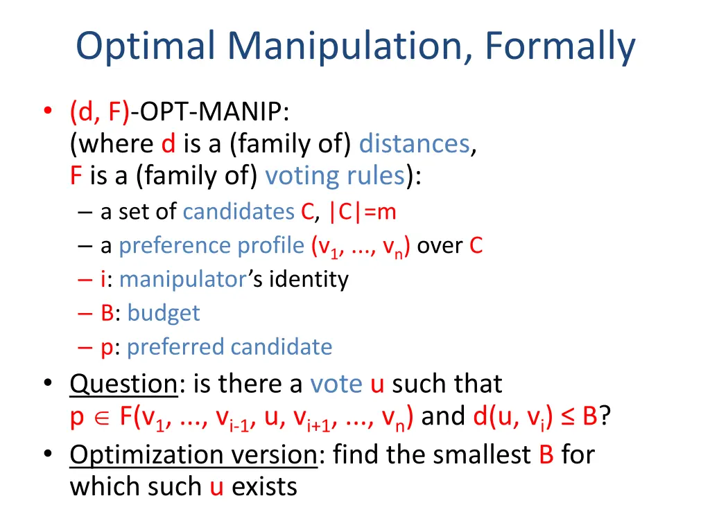 optimal manipulation formally