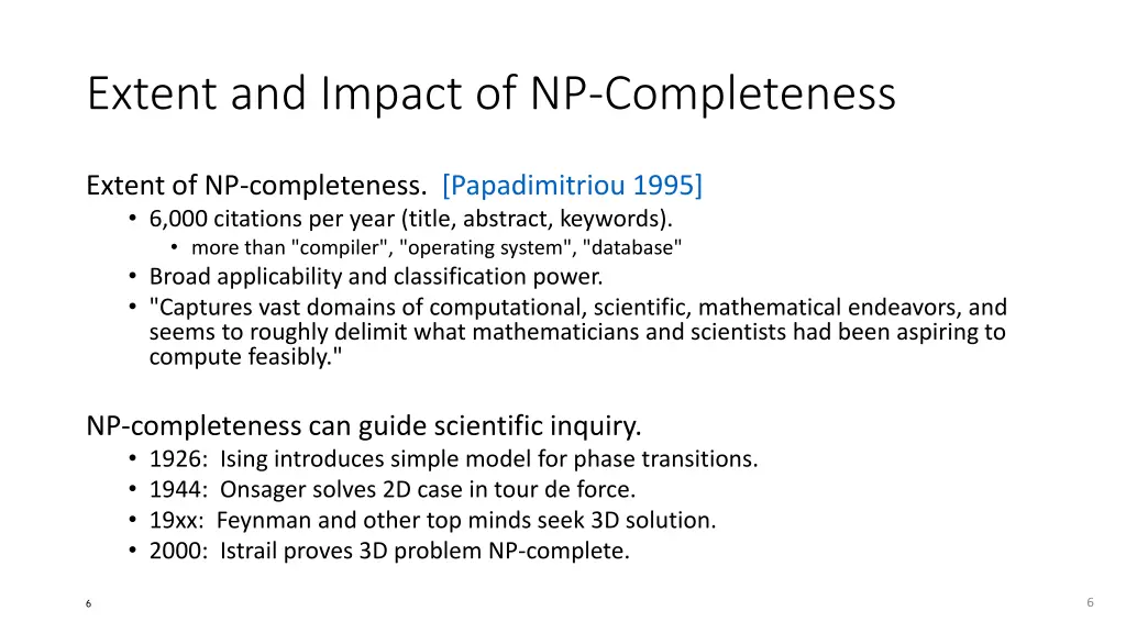 extent and impact of np completeness