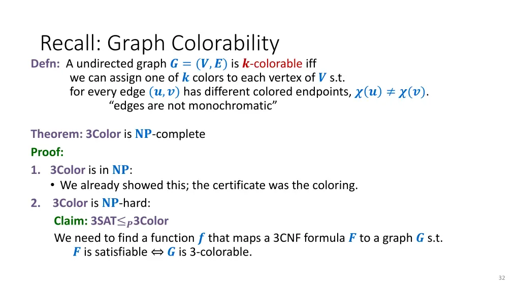 recall graph colorability defn a undirected graph