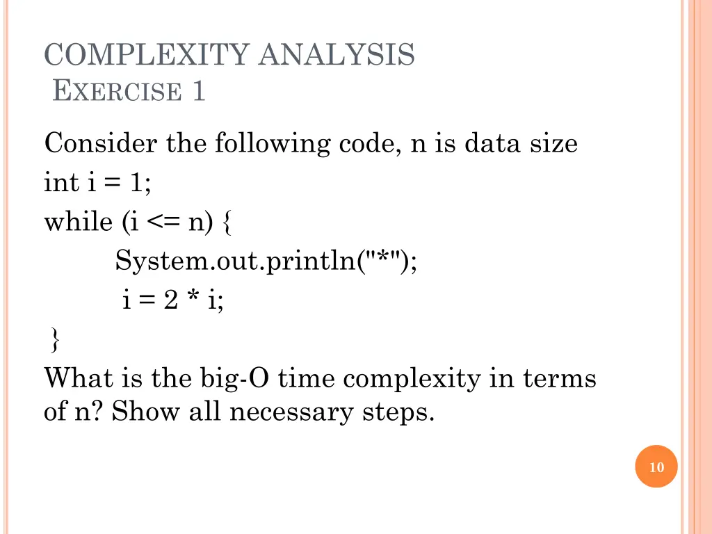 complexity analysis e xercise 1