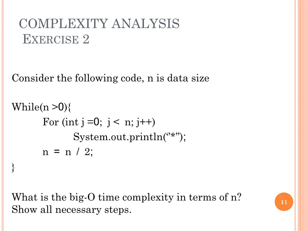 complexity analysis e xercise 2