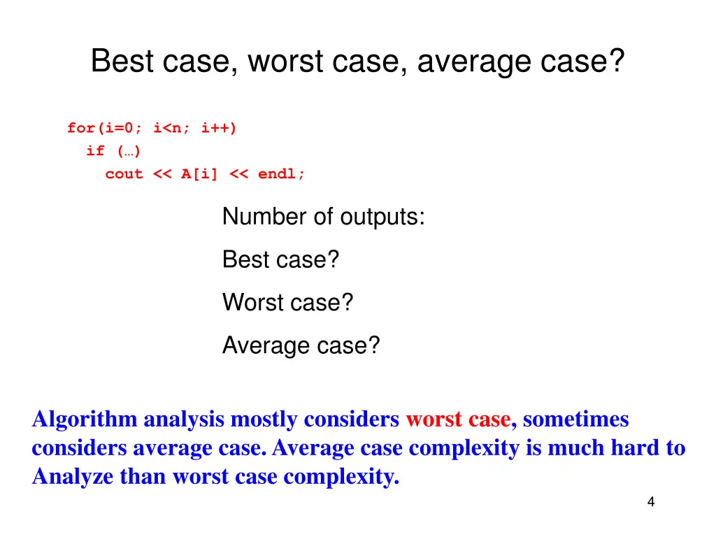 best case worst case average case