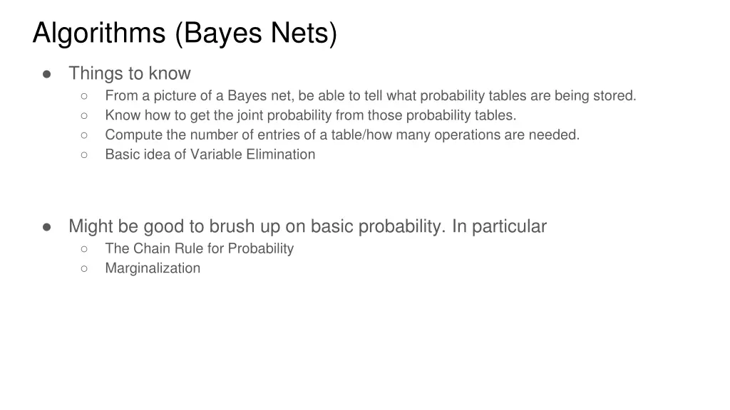 algorithms bayes nets