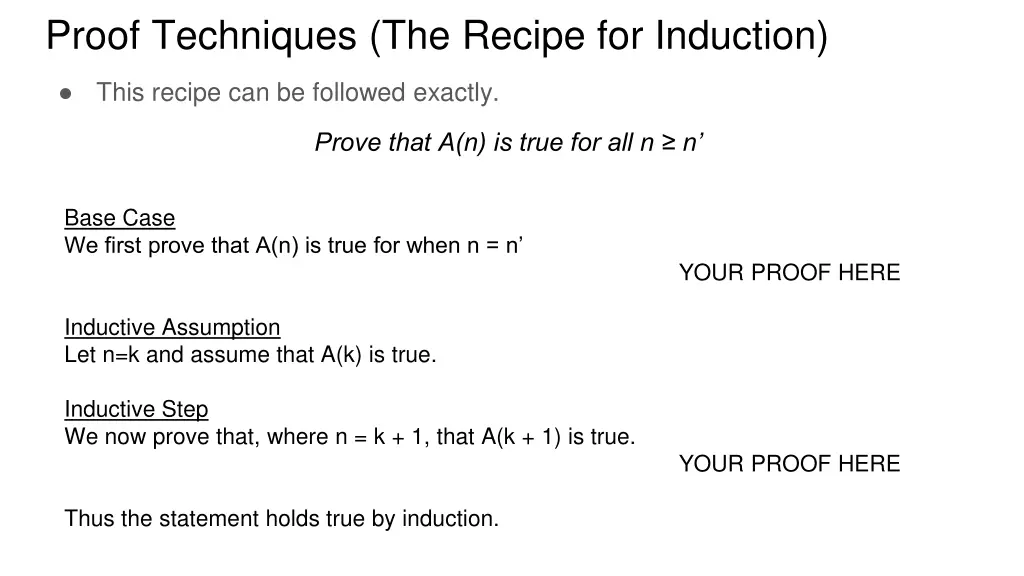 proof techniques the recipe for induction