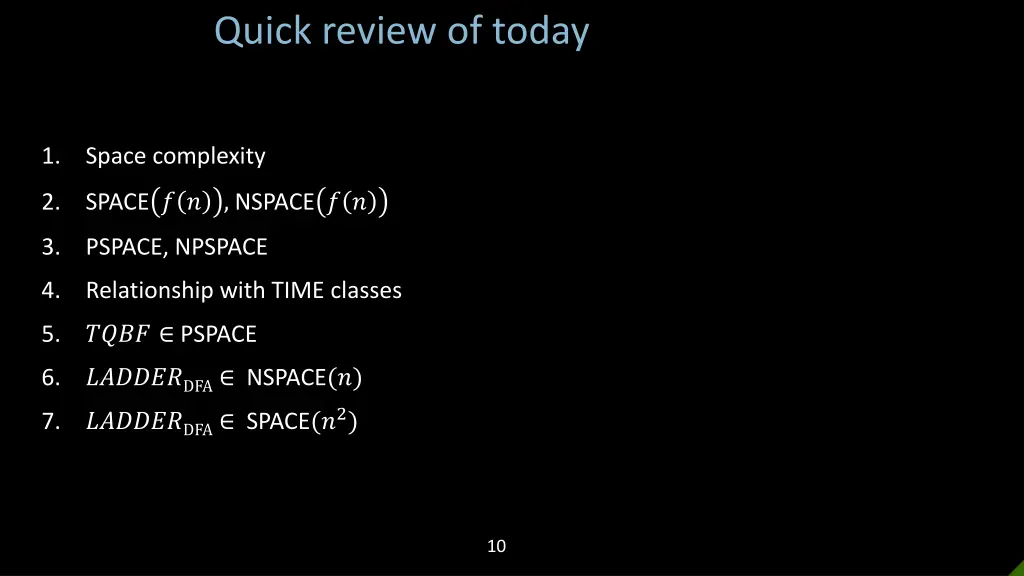 quick review of today