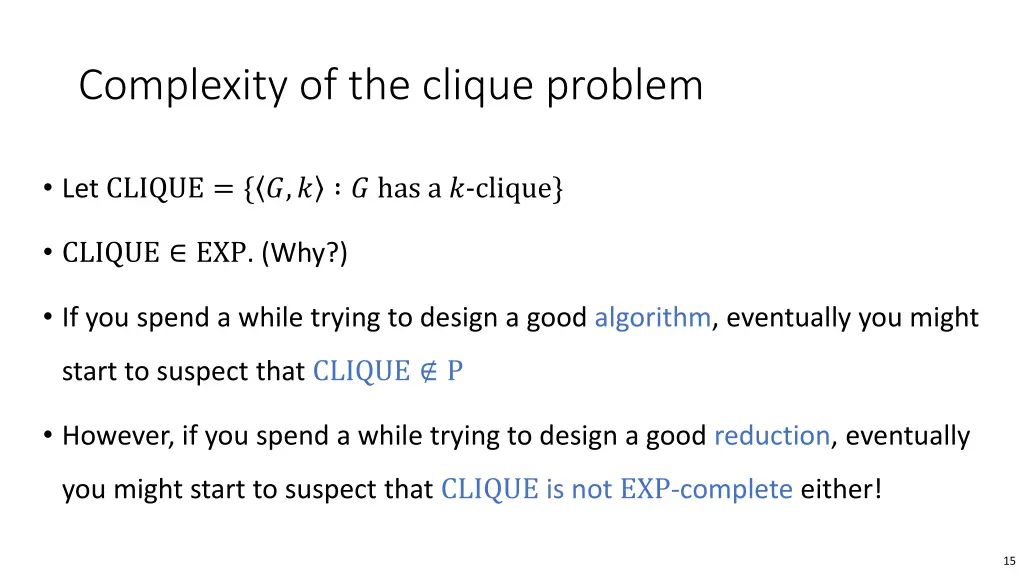 complexity of the clique problem