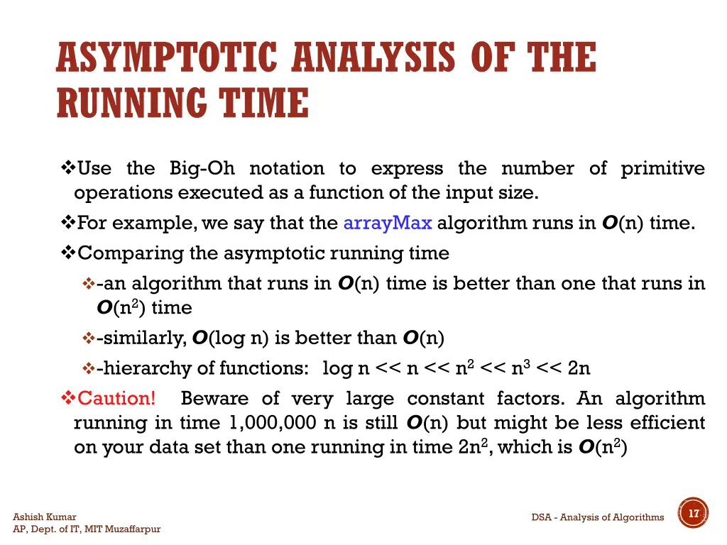 asymptotic analysis of the running time