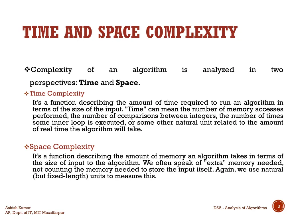 time and space complexity