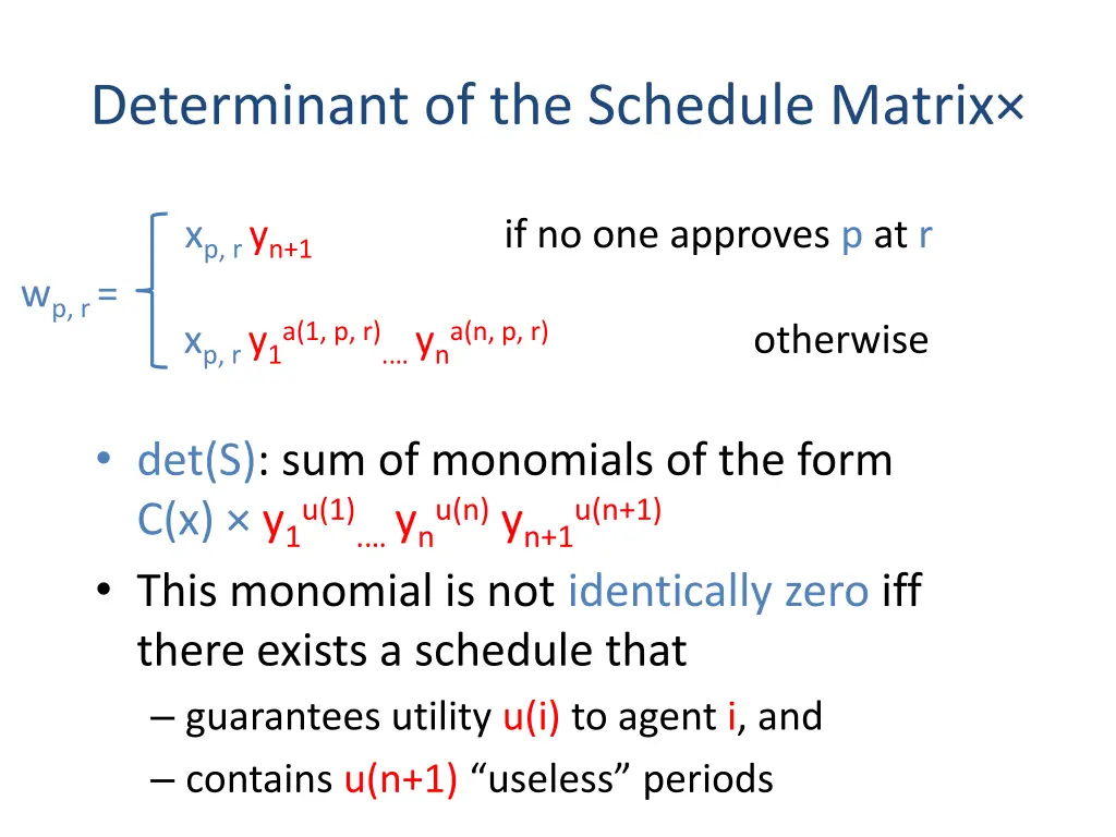 determinant of the schedule matrix