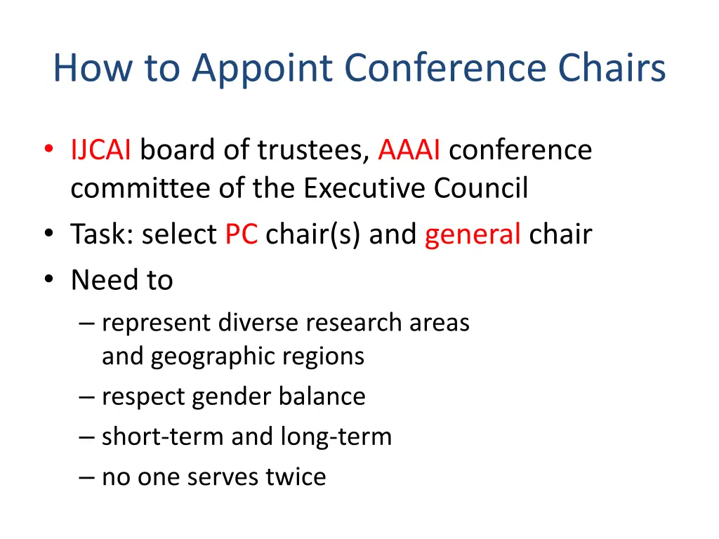 how to appoint conference chairs