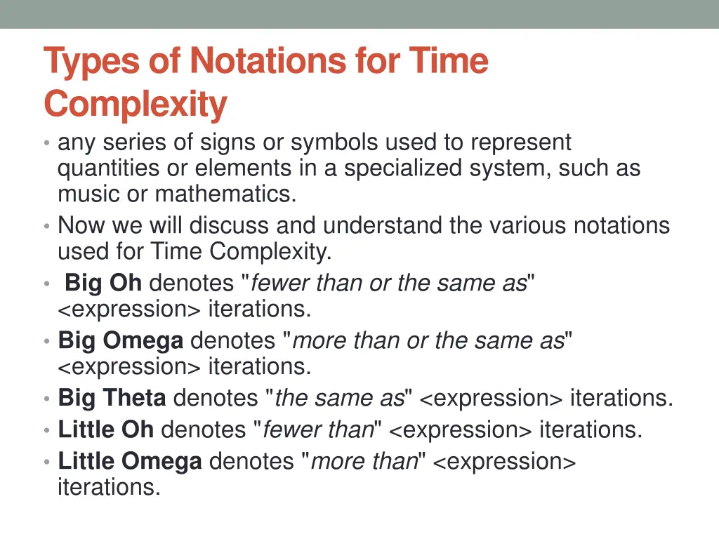 types of notations for time complexity any series