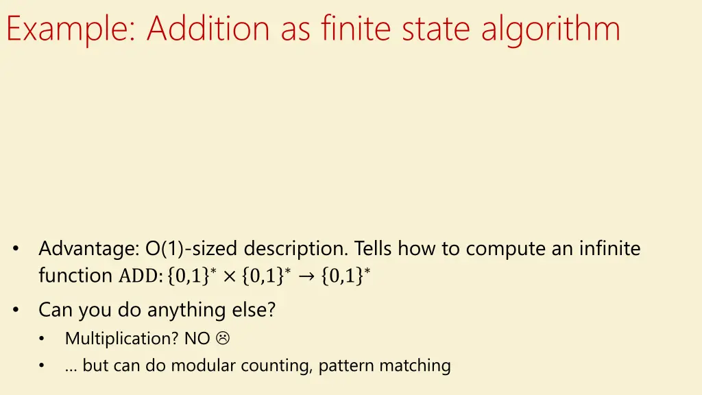 example addition as finite state algorithm