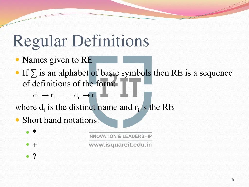 regular definitions