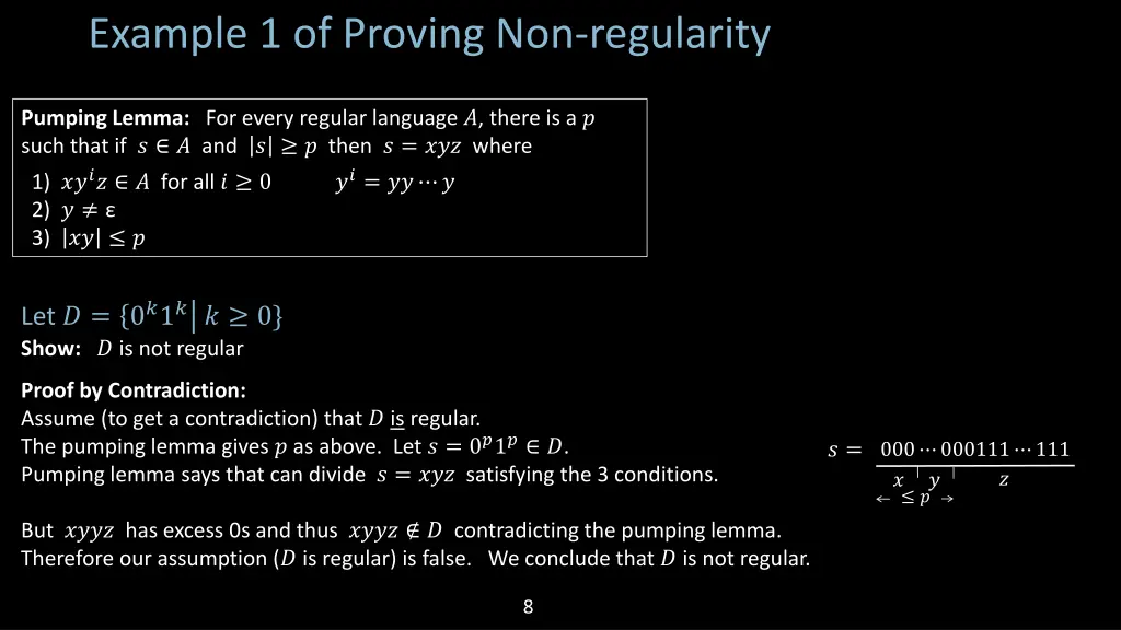 example 1 of proving non regularity