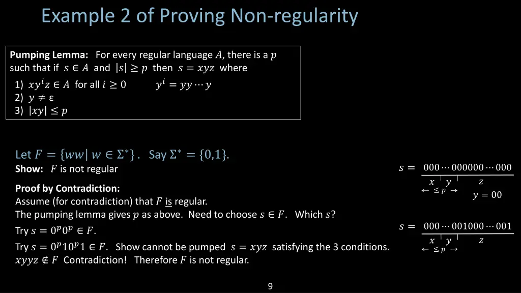 example 2 of proving non regularity