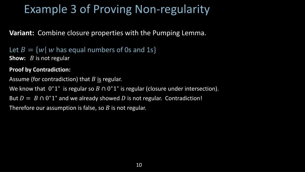 example 3 of proving non regularity