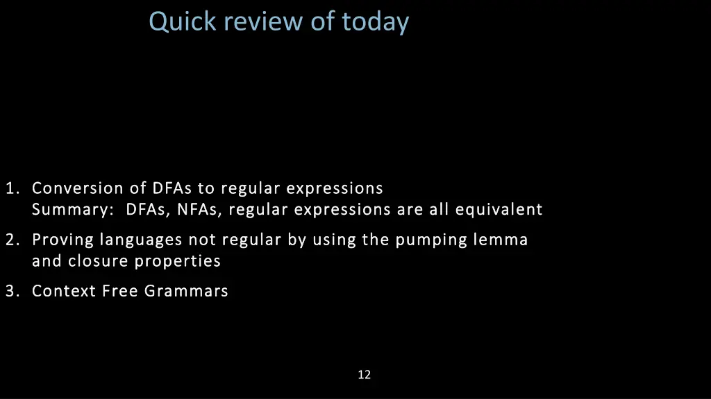 quick review of today