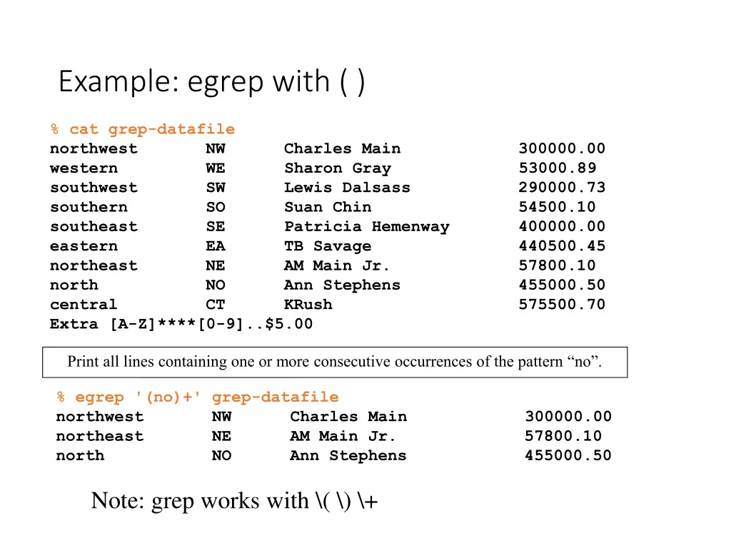 example egrep with 1
